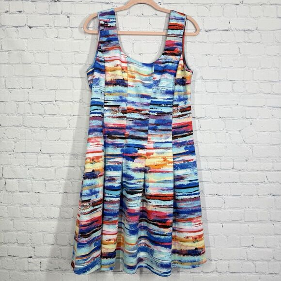 Spence Skater Dress Women Plus 1X Multicolor Knit Art to Wear Colorful City - Picture 1 of 14